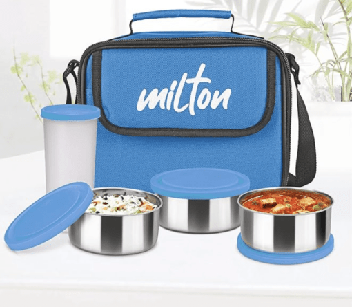 MILTON New Steel Combi Lunch Box, 3 Containers and 1 Tumbler with Jacket, Set of 4, Black | Food Grade | Light Weight | Dishwasher Safe | Easy to Carry | Leak Proof - Image 2